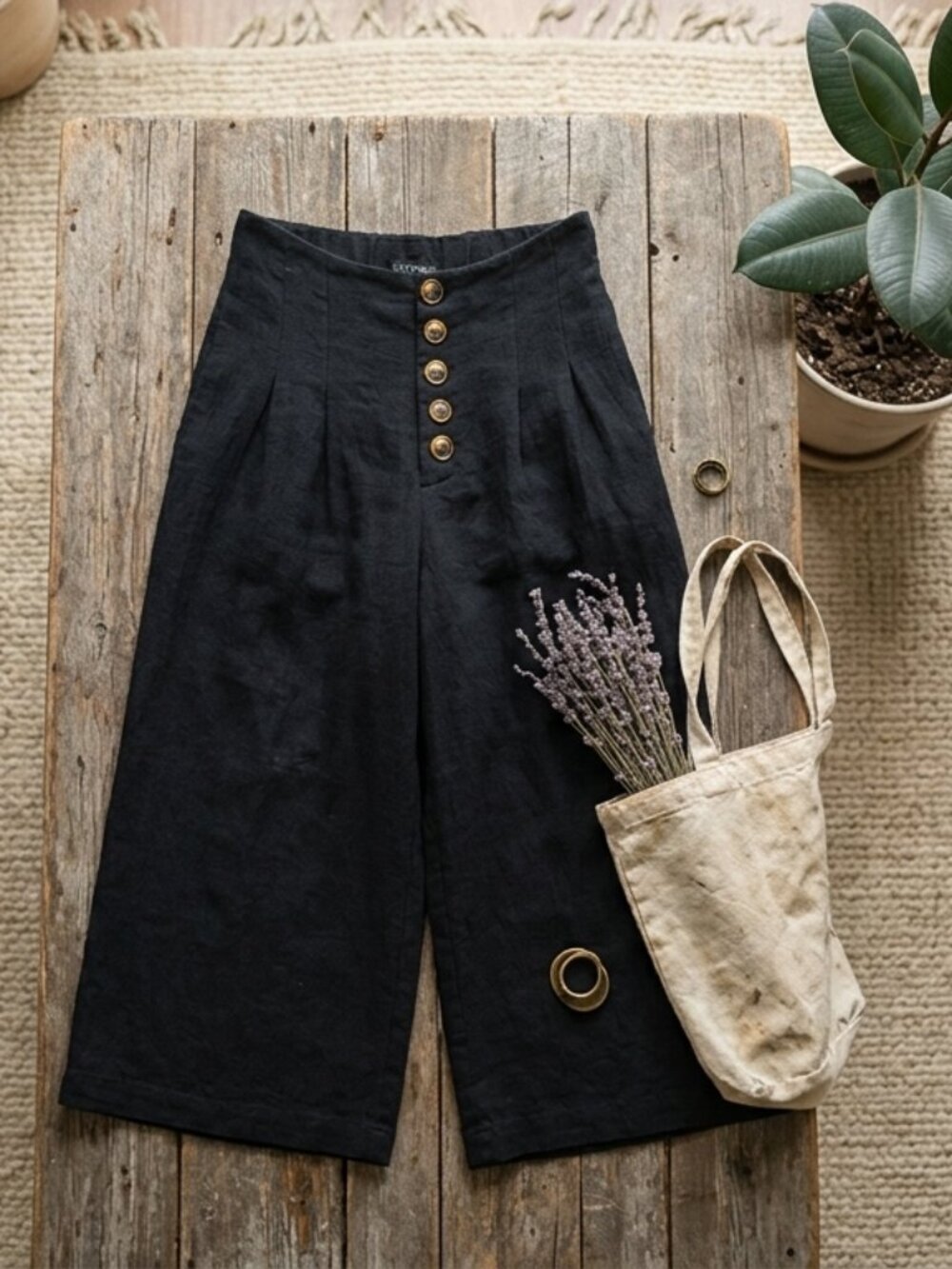 Brand Name Yaya Ko Black Cropped Wide Leg Culotte Pants Size Small High Waist